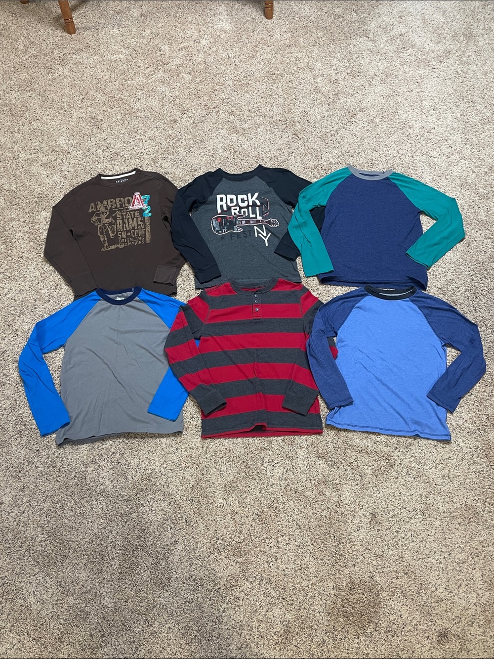 Mixed Boys Long-Sleeve Raglan Tops - Blue, Teal, Red, Gray